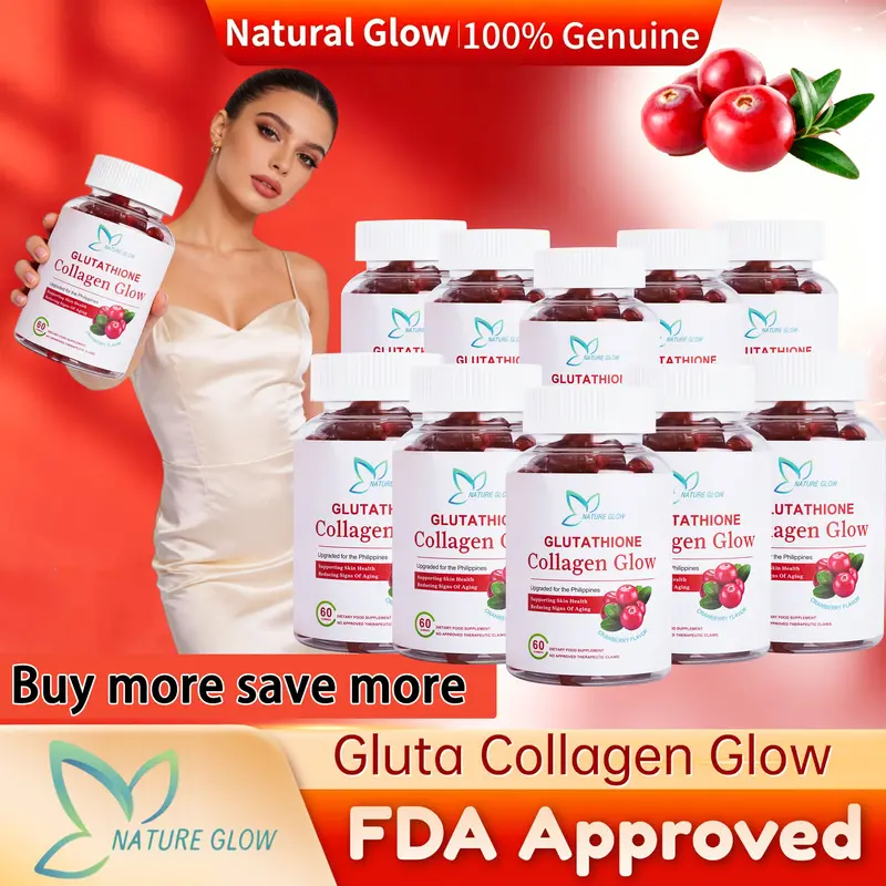 NATURE GLOW HYALURONIC ACID NIACINAMIDE GUMMIES 60pcs/bottle Absorb & Lock  In Moisture Reinforces The Skin Barrier Enhances Skin Luminosity