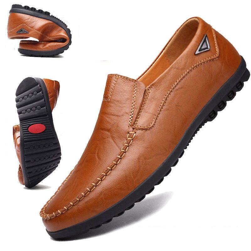 Kasut kasual kulit tulen untuk lelaki, loafers jenama mewah, bernafas, tanpa tali, Itali, untuk memandu, ditambah saiz 47 0
