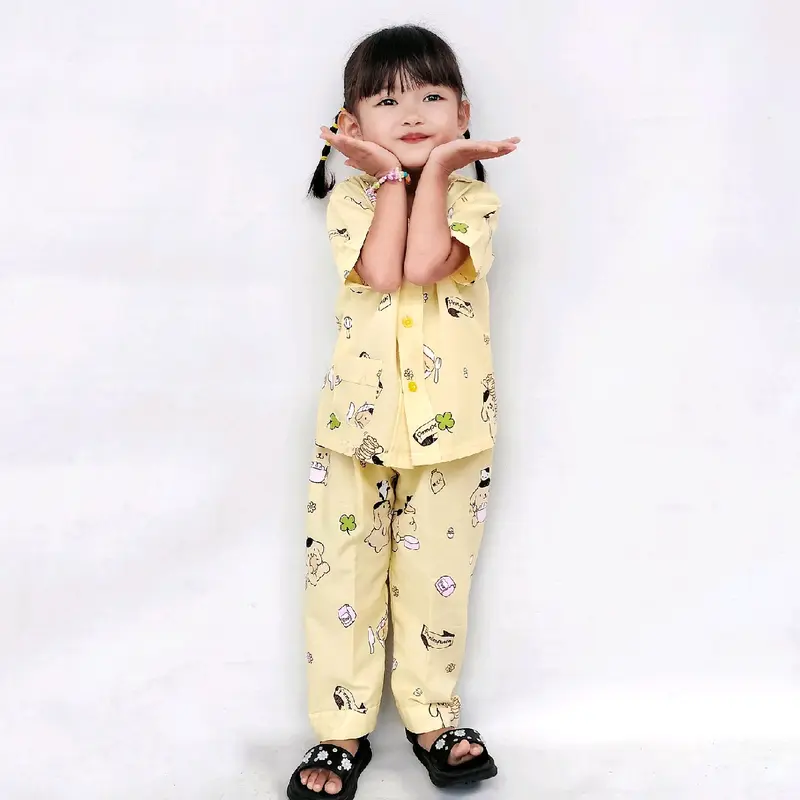Aghni Boutique Baju Tidur Unisex Variasi tanpa kerah Bahan Katun Adem Fashion Anak Piyama baju  tidur 0