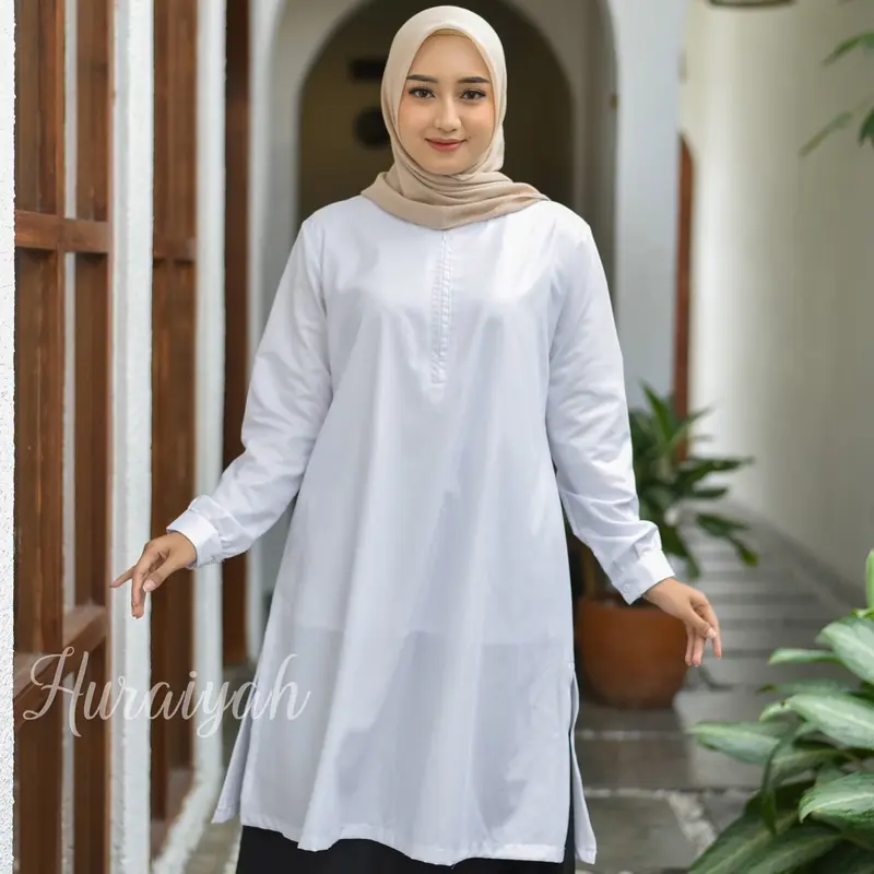 Ss syakira SETELAN ROK MODEL KURUNG MELAYU toyobo HURAIYAH /Hitam Putih Polos Kombinasi Ujian Kuliah atasan tunik rok karet busui wudhu freindly PNS ASN Sipil guru dinas pegawai kerja sekolah mengajar 3