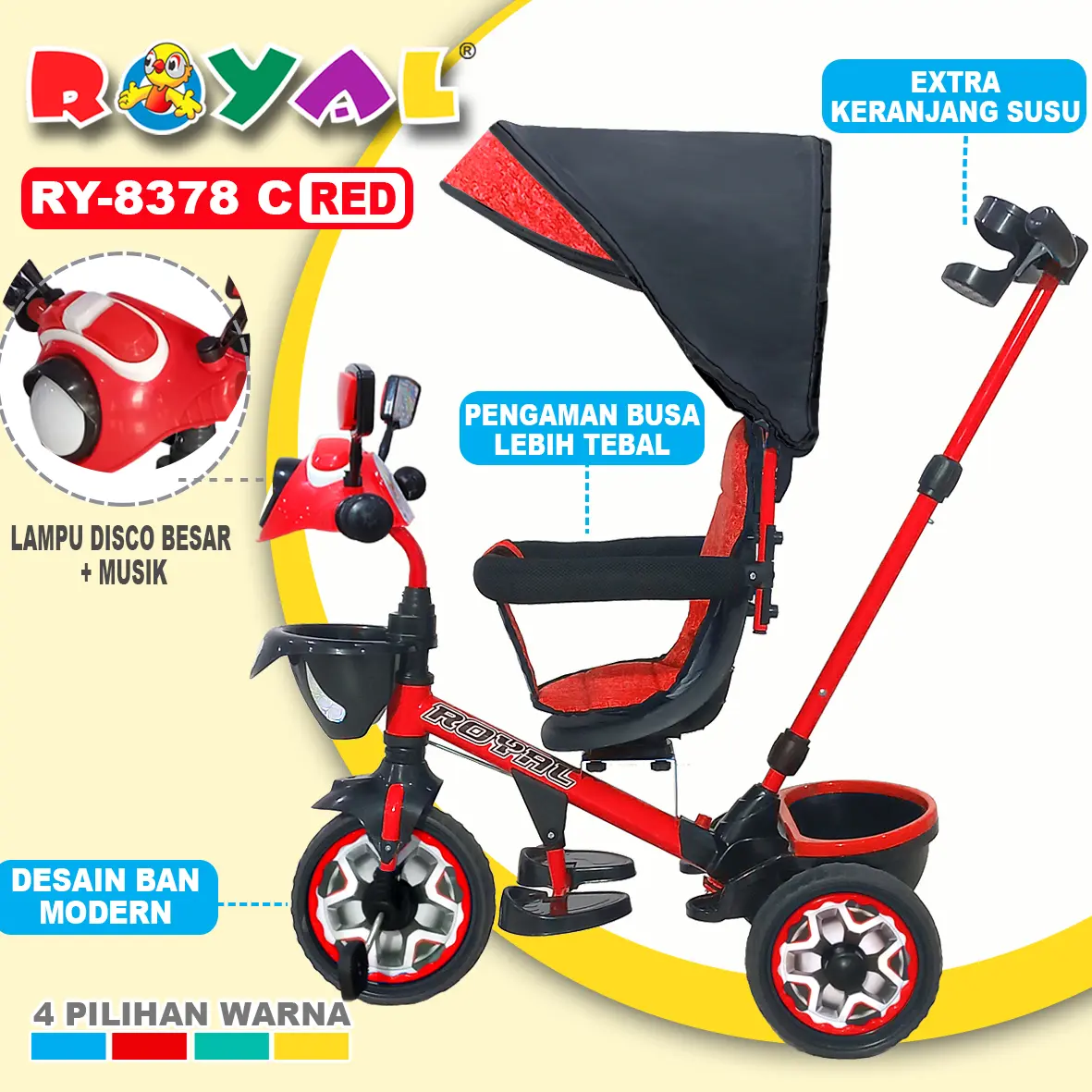 stoler BIKE ROYAL RY-8378 C SEPEDA RODA TIGA ANAK MULTIFUNGSI DENGAN KANOPI