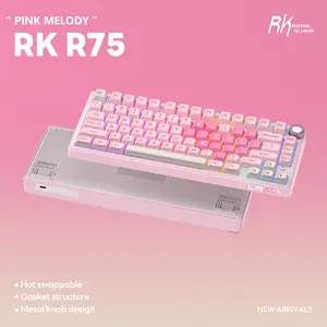 RK ROYAL KLUDGE R75 Keyboard Mekanik Gaming 75% TKL dengan Knob Volume RGB Backlit Hot Swappable Silver Switch PBT Keycaps Kabel Multicoloured