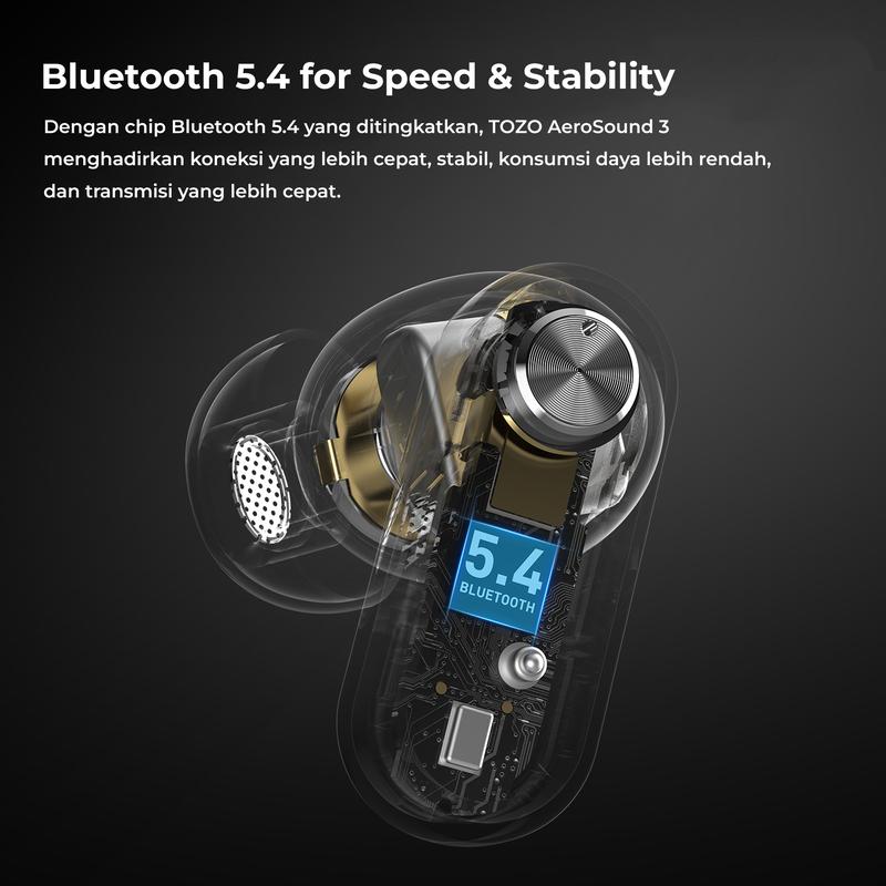 (New launch)Tozo AEROSOUND3 Smart 6 mics Hybrid ANC + AI 4 Mics ENC Clear Calls Wireless Earphone Bluetooth Tws Bluetooth 5.4  Headset IPX5 Deep Bass Stereo Sound 32 EQ Customization via App Crystal Case Design Low Latency Game Mode 7