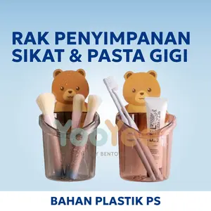 Rak Penyimpanan Sikat Dan Pasta Gigi Serbaguna Kartun Beruang dinding gelas