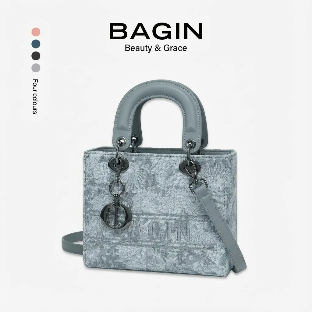 【Shop】Túi Xách Nữ Dáng Vuông Họa Tiết Thêu Nổi Tặng Kèm Charm Và Dây Đeo [gy-855]