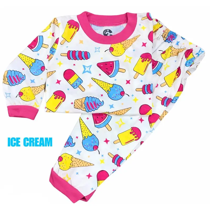 3S YEYA - BAJU TIDUR ANAK KIDS PEREMPUAN/CEWEK PIYAMA PP PAJAMAS BAHAN KAOS KATUN ICE CREAM 0
