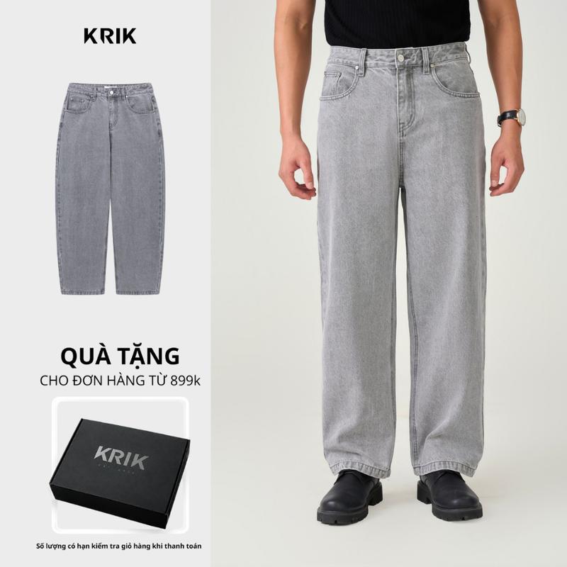 Quần Jeans Nam KRIK Form Loose Chất Liệu Cotton Denim Ống Suông Xám Wash Hiện Đại QJ6262