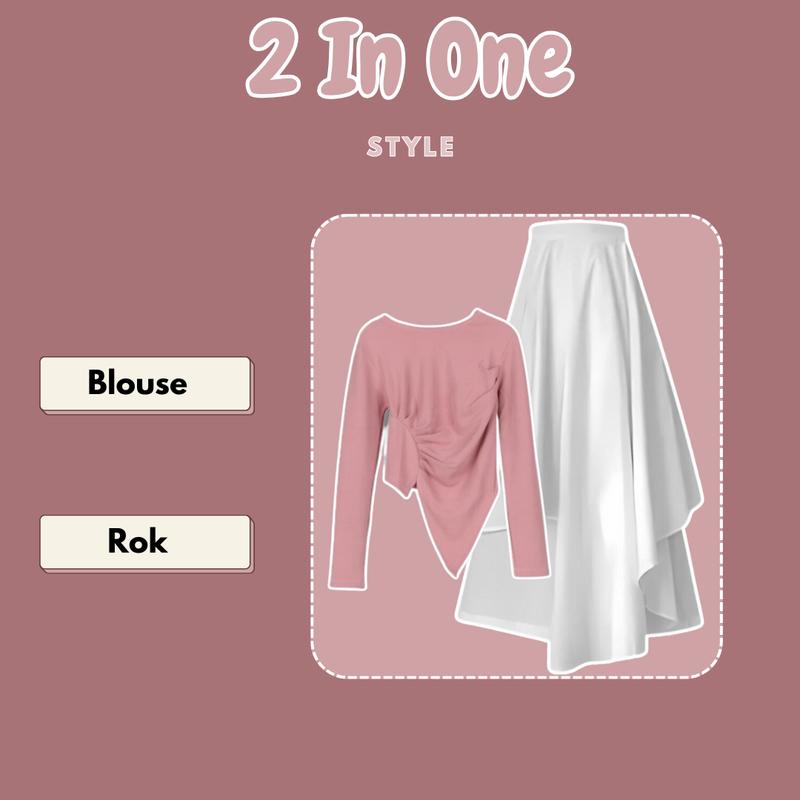 Outfit Lengkap Korean Style Cewe Kue (Blouse knit kerut Hijab Square Rok Monalica Susun) | DSD167 - Dewasa Panjang 3