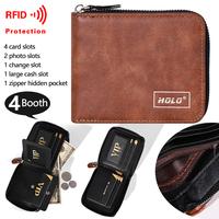 Gambar HOLO Dompet Cowok Premium Kulit PU Retro Dompet Pria Lipat Kartu Kecil Keren Portabel - abu-abu hitam dari HOLO ID Kab. Tangerang 4 Tokopedia