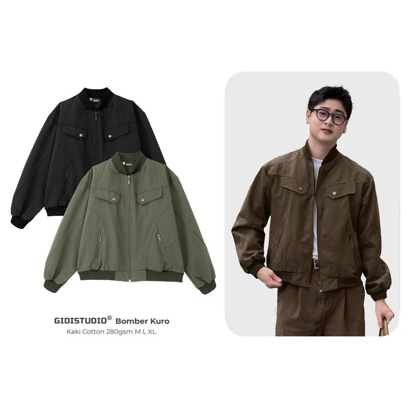   GIDISTUDIO _Áo khoác bomber KURO 2 lớp cao cấp Nam Nữ Unisex - Áo Jacket DÁNG LỬNG chất kaki mịn đứng form GIDI 