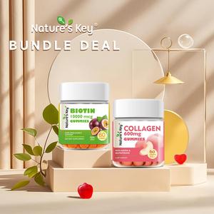 【Bundle Deal⑨】Nature's Key Halal Biotin ugar Free 10000mcg Biotin Gummies for Hair Skin Nails Support 60s Vitamin C E Support+Halal Edible Collagen Gummies – Fitness Supplement Dietary Healthcare Beauty