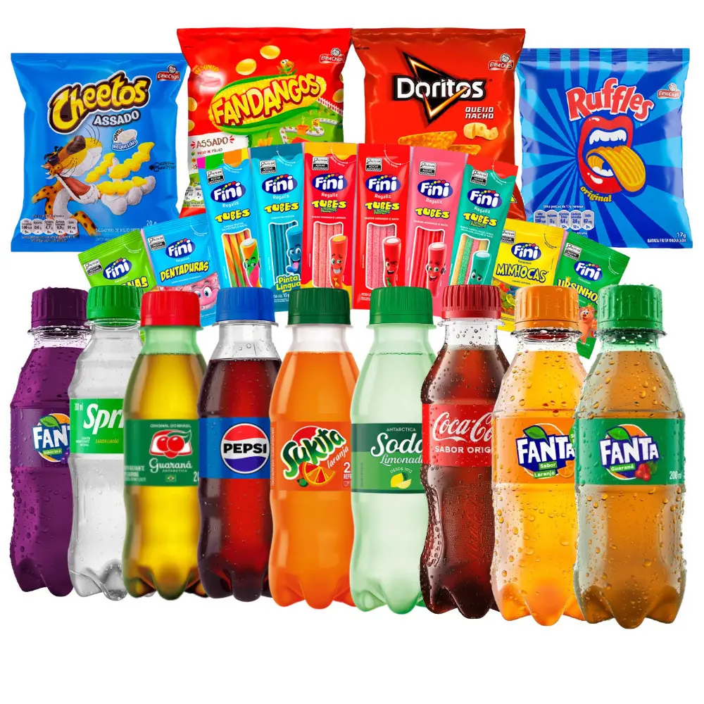 Kit Guloseimas 10 Salgadinho Elma Chips + 10 Refrigerantes 200ml + 10 Finis