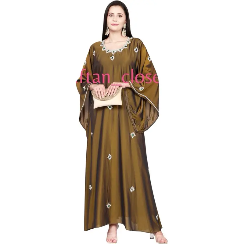 Emerald series: Luxury silk blend stonework kaftan. Black, cream white, navy blue, dark gold & silver taupe.