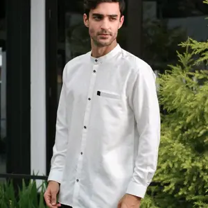 Kemeja Pria Koko Shanghai Jaquard Lengan Panjang Putih dengan Desain Elegan dan Kualitas Terbaik