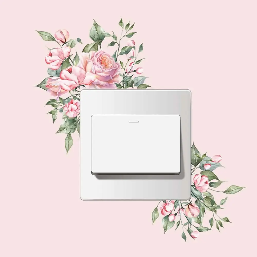 Elegant Plant Flower Switch Sticker Long Lasting Flower Green Leaves Plants Sticker Not Fade Self-adhesive Living Room