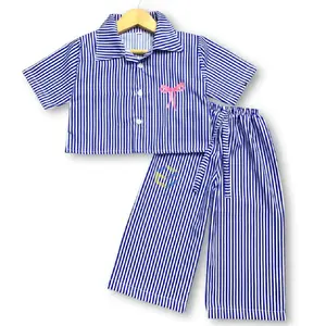 Setelan Anak Perempuan Croptop Salur Biru Putih 1-10 Tahun Cantik & Nyaman Bahan Poly Micro Desain Salur Menarik Ideal untuk Aktivitas Sehari-hari