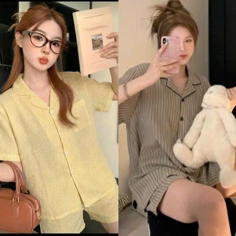Combo 2 Bộ Pijama Nữ, Áo Có Túi Đồ ngủ Pijama - Họa Tiết Phối Viền- Phù Hợp Mặc