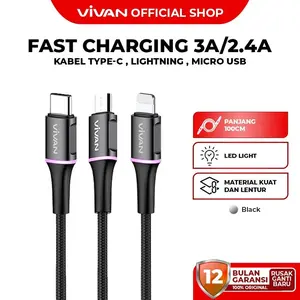 VIVAN Kabel Seri VD 2.4A LED Light Quick Charge 100CM Garansi Resmi 1 Tahun VDL100 VDC100 VDM100 Charger