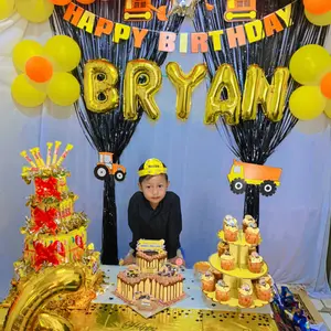 Tirai Metalik Rumbai Foil/Backrop Happy Birthday/Hiasan Ulang Tahun Cantik