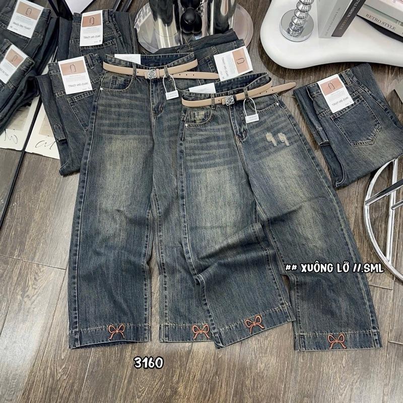 Jean suông 9 tất lưng cao nơ thêu dưới lai chất QC mềm mịn 2