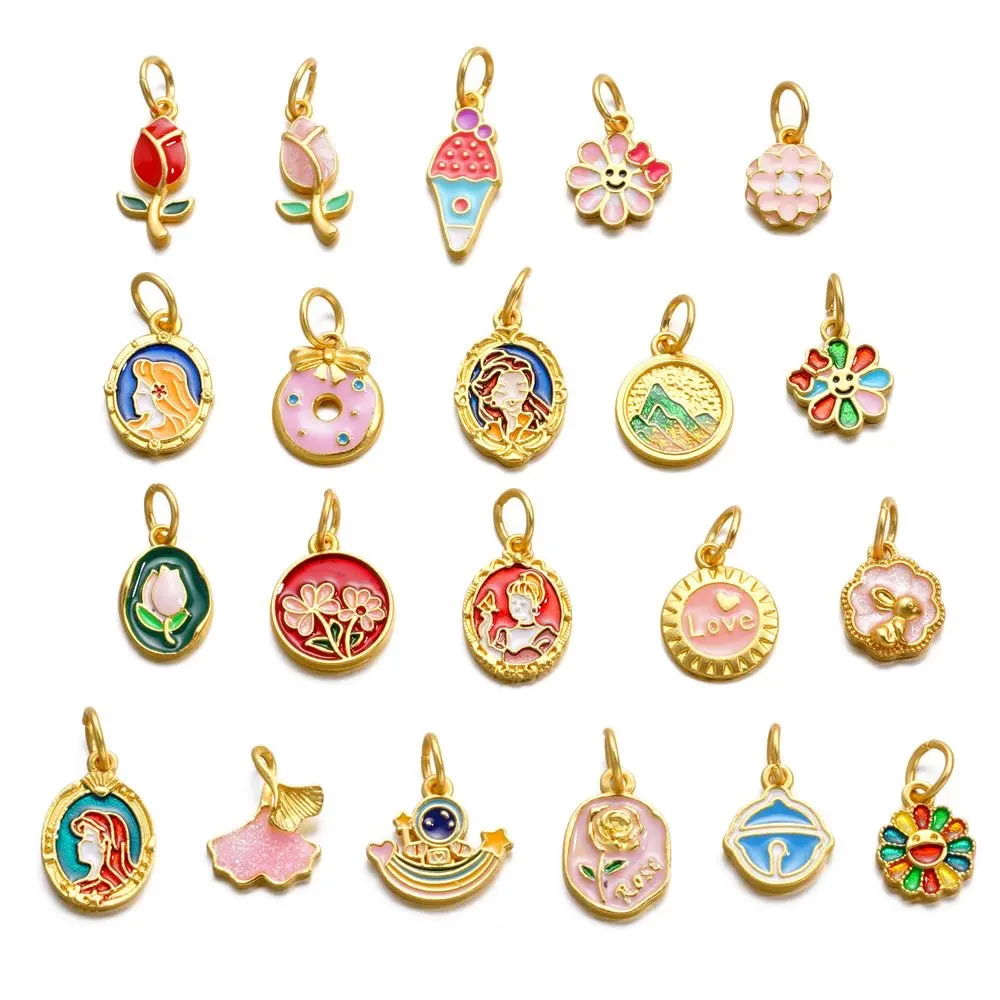 New Oil Drop Pendant Girl Pendant Smiling Tulip Flower Suitable for DIY Handmade Bracelet Necklace Jewelry