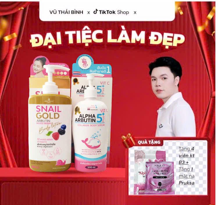 COMBO BỘ ĐÔI SỮA DƯỠNG THỂ DƯỠNG SÁNG LÀN DA ALPHA ARBUTIN 5PLUS VIT C + SNAIL GOLD SỬ DỤNG CHO DA BODY
