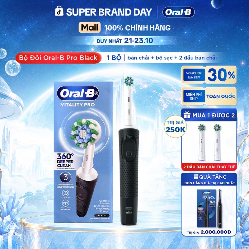 Mua 1 Bàn Chải Điện ORAL-B VITALITY Pro Đen TẶNG Set 2 Đầu Bàn Chải ,Làm Sạch Sâu Từng Kẽ Răng,Chuyển Động 3 Chiều.