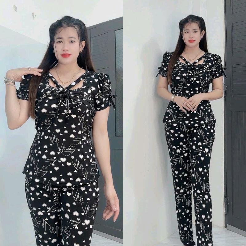 Tâm Đan Đồ Bộ Nữ Mặc Nhà Quần Dài Ống Ôm Vải Thun Aty Giặt Máy Được Size 56-78kg Thiết Kế Nữ Tính Che Khuyết Điểm Màu Sắc Thẩm Mỹ