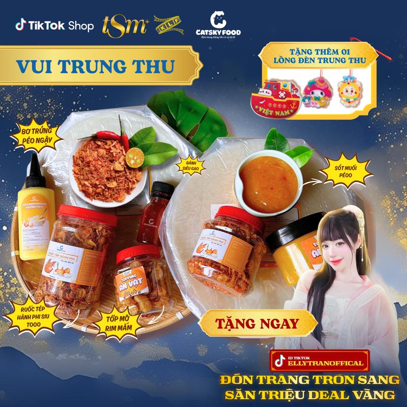Combo VUI TRUNG THU - Bánh Tráng Phơi Sương - Catsky Food - Full Topping Ruốc Tép Hành Phi Có Sốt Muối Béo Chua Cay Nhẹ, Tặng Thêm Topping Hấp Dẫn, Đồ Ăn Vặt Snack Food Combobanh Trang Tuổi Thơ snack  food