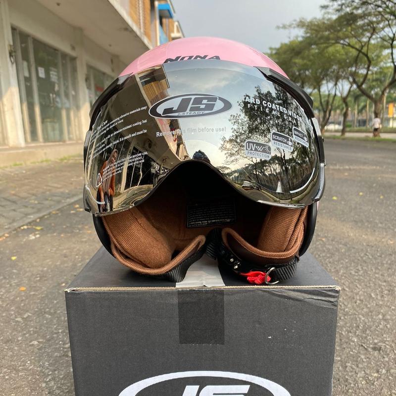 Helm JS NONA SOLID Half Face Retro SNI Kaca Motorcycle Visor 1