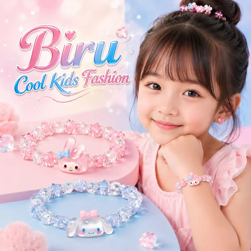Biru Cool Kids Fashion Gelang Anak Kartun Lucu Manik Akrilik 5cm Aksesoris Anak Perempuan Imut Untuk Hadiah