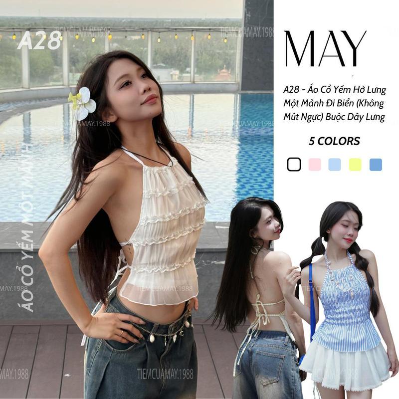  A28 - Áo Cổ Yếm Hở Lưng Một Mảnh Đi Biển  Không Mút Ngực  Buộc Dây Lưng 