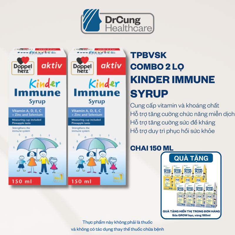 TPBVSK Combo 2 lọ Doppelherz Kinder Immune Syrup chai 150ml Sản phẩm hỗ trợ chăm sóc sức khỏe cho bé MUA COMBO TẶNG COMBO SỮA GROW PLUS VÀNG BẠC 180ML