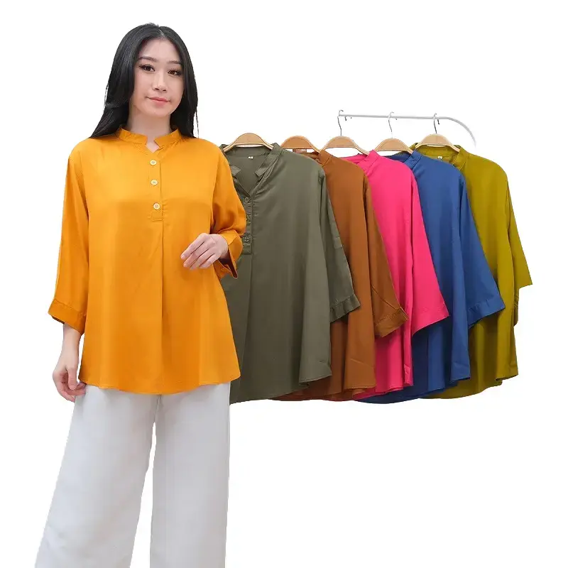 KS-22 Kemeja Atasan Wanita Shanghai Lengan 3/4 LD130 LD120 LD110 LD104 Allsize Rayon Twill Premium Blouse Baju Wanita 2