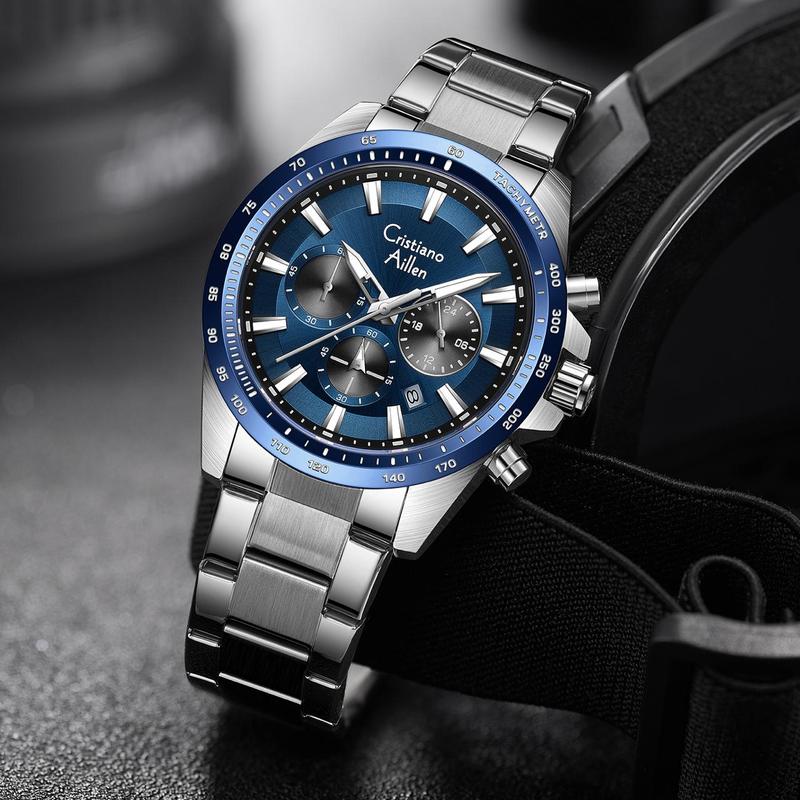 Cristiano Aillen Jam Tangan Pria Analog 8891 Rantai Stainless Steel Chronograph Kaca Sapphire Water Resistant 3 ATM Watches Waterproof 4