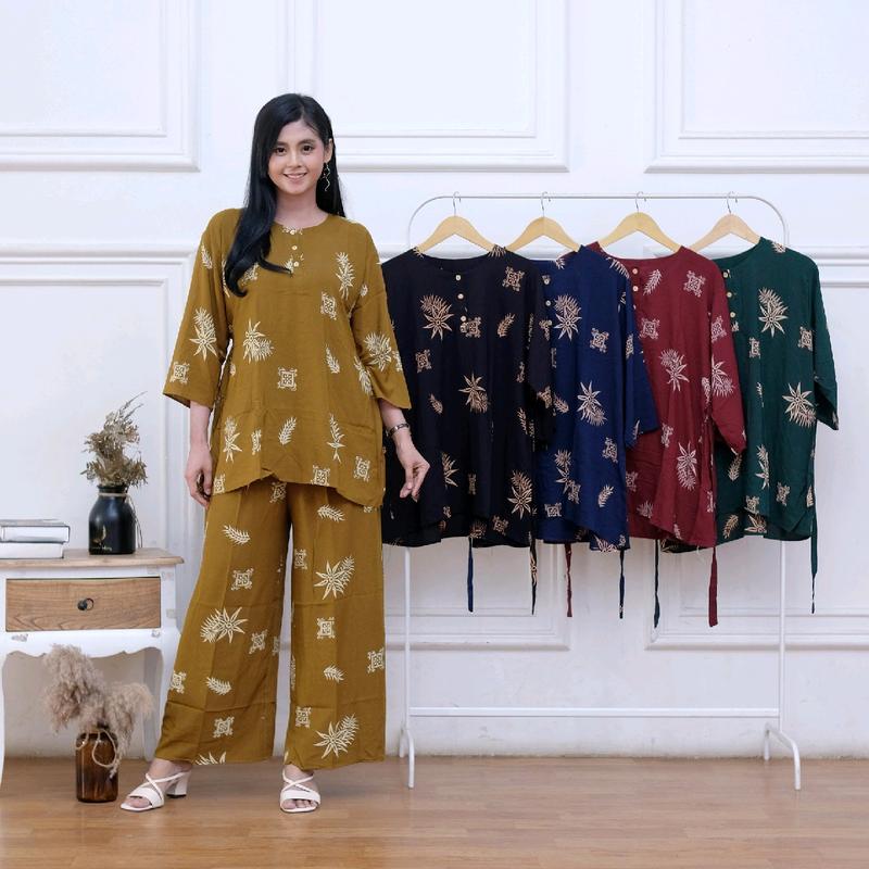 Setelan Batik Wanita Santai, One set Batik ukuran jumbo  Kulot Celana Melar 5