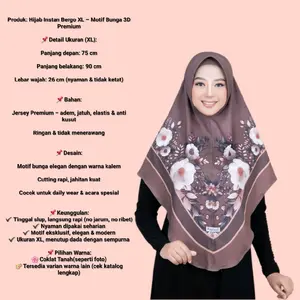 Kasturi Hijab Bergo Instan Daily Motif Printing Bunga 3D Size XL Muslim Kerudung Busa Nyaman Kombinasi - Pilihan Warna Hitam - Segitiga, Empat kasturi  hijab bandung Panjang