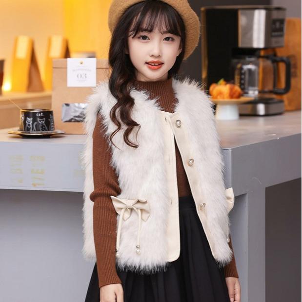 Áo Vest Trẻ Em, Thời Trang Lông, Dành Cho Bé Gái, Nhồi Bông, Thích Hợp Cho Mùa Thu Và Mùa Đông, Pippikids, VN-HZ9001
