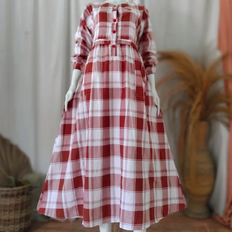 Gamis Triset katun haruka premium terbaru motif kotak elagand simple nyaman di pake halus lembut menyerap keringat bisa COD Kancing 3