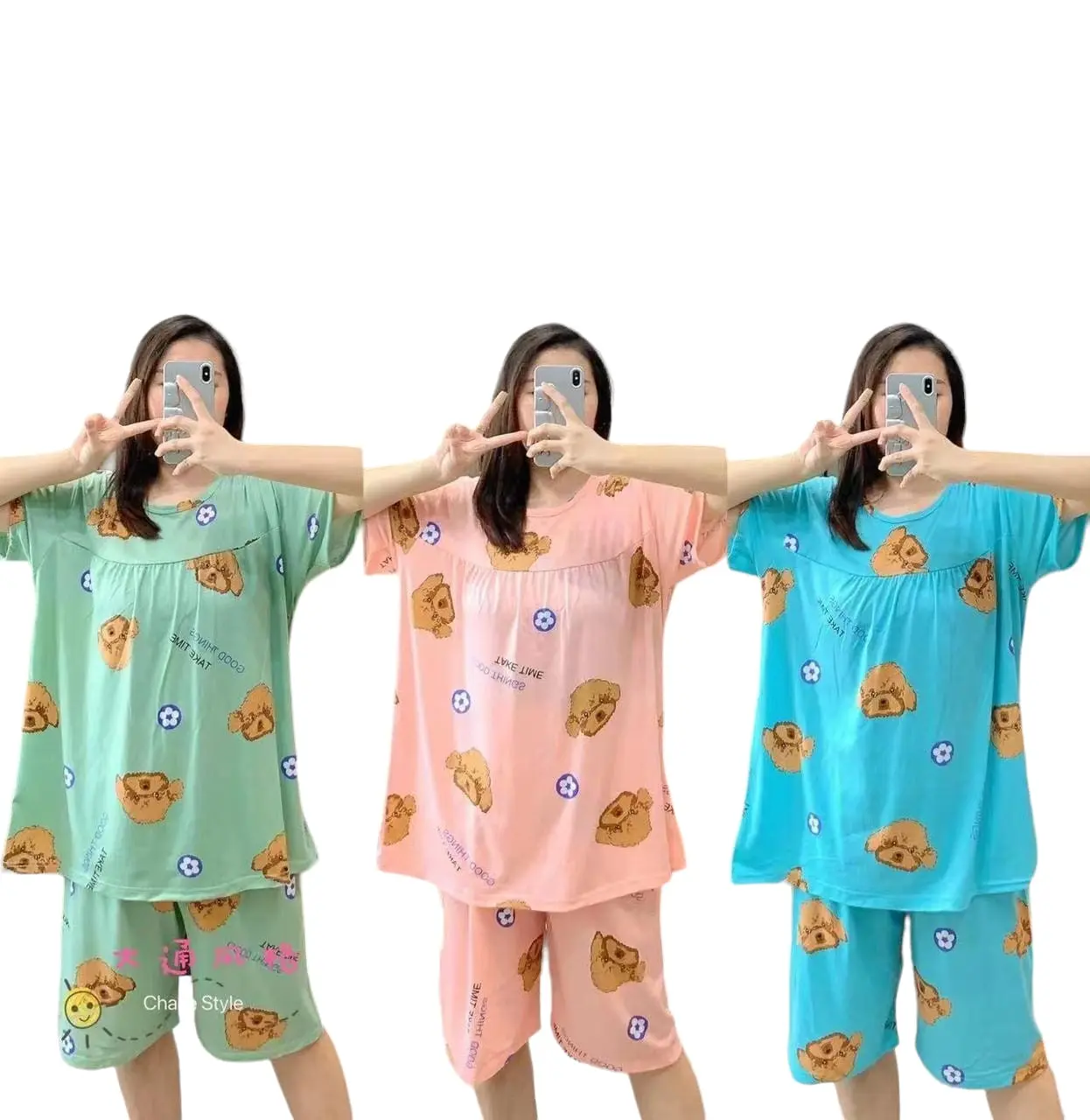 Piyama 3/4 Jumbo Gemoy Setelan Baju Tidur Celana Pendek Lengan Pendek LD 130-150 Spandek Kaos Premium 6XL