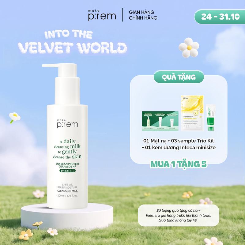 Sữa Tẩy Trang Make P:rem Safe me Relief Moisture Cleansing Milk 200ml Cấp Ẩm Dịu Nhẹ