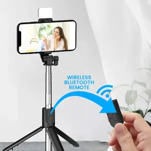 Tongsis Selfie Tripod Lampu LED Bluetooth 4 In 1 Dengan Remote Control S12R1S / Selfie Stick Portable Flexible Lampu Flash LED
