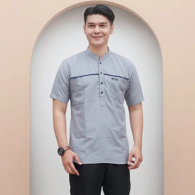 Baju koko kurta dewasa lengan pendek terbaru full katun Muslim Casual Pria 3