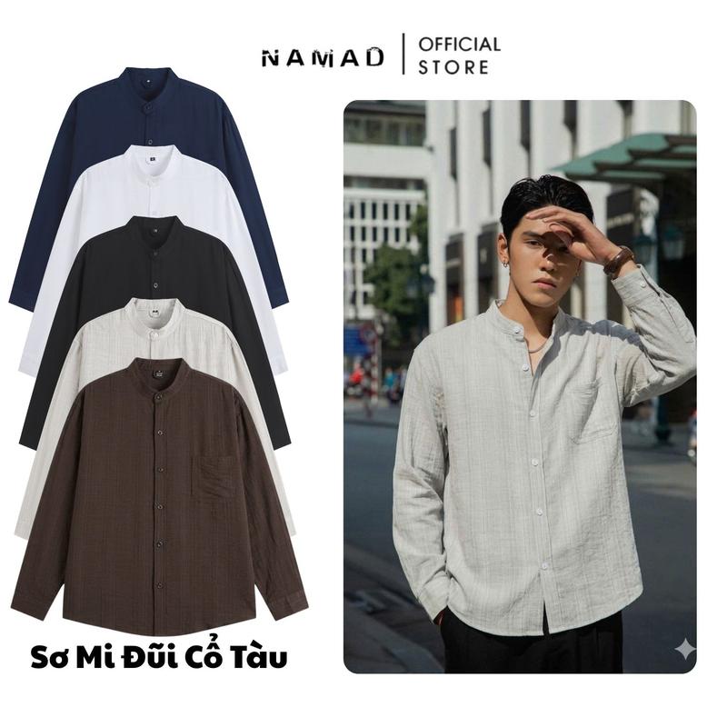 Áo Sơ Mi Cổ Tàu Chất Liệu Đũi Xước Linen Mềm Mịn, Thoáng Mát Form Rộng Thấm Hút Mồ Hôi Phong Cách Trẻ Trung Sang Trọng M11
