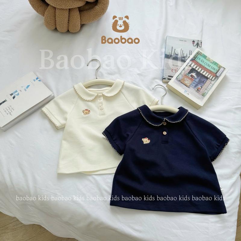 [BAOBAO-HÀNG SẴN] - ÁO POLO CỔ SEN BO VIỀN KIỂU CÁCH THÊU GẤU XINH XẮN CHO BÉ GÁI - MZ9100