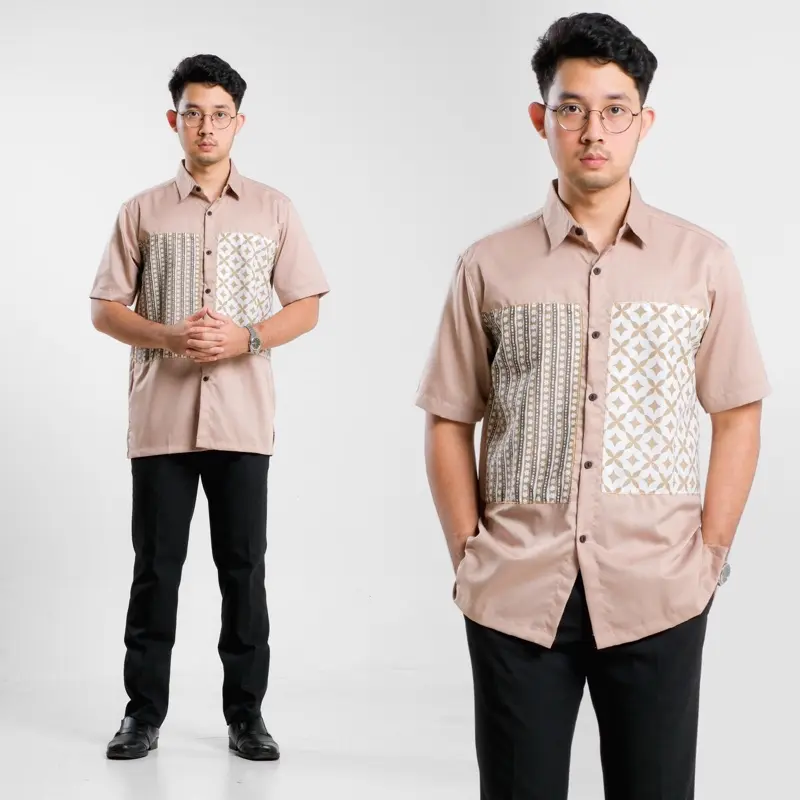 Kemeja Batik Pria Katun Lengan Pendek Casual Kombinasi Motif Modern Baju Kantor Cowok Formal 6