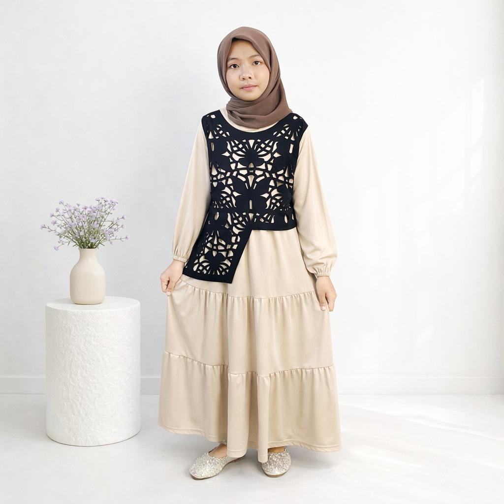 Gamis Anak Perempuan Thalita GOGOFASHION 914 Bahan Spandek Model Laser Cut