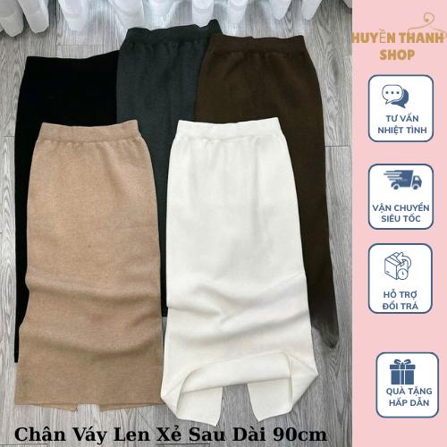 Chân Váy Len Dài 90cm,Dáng Ôm Xẻ Sau Cạp Chun Hàng QC Freesize Dành Cho Nữ Dưới 60kg 