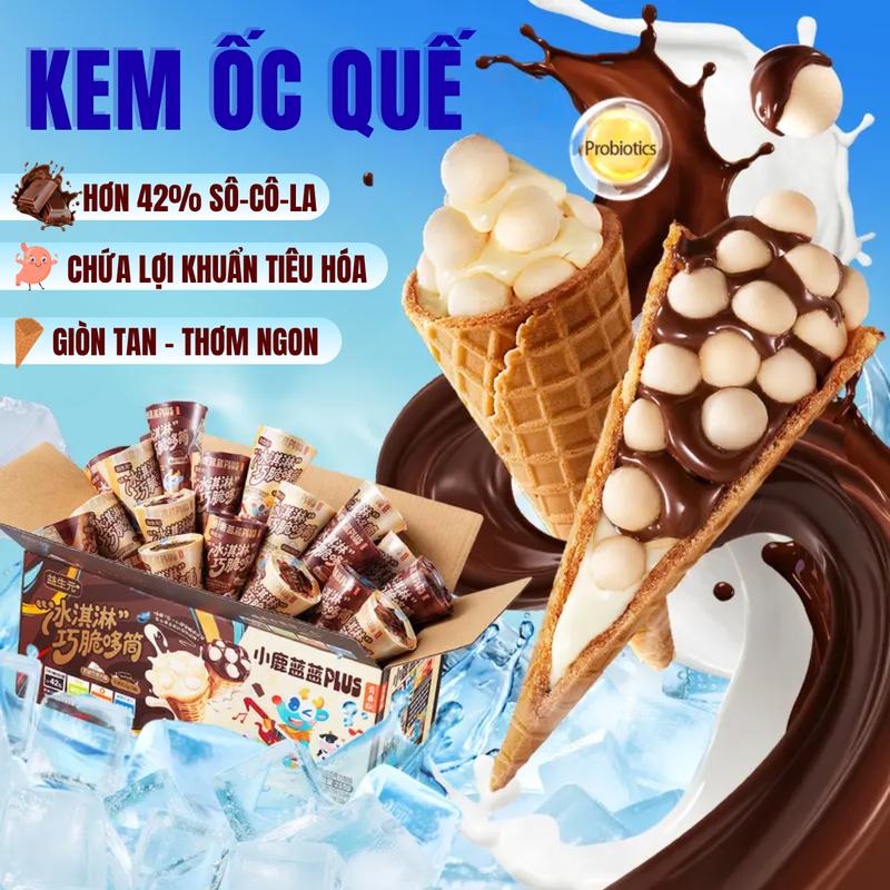SỐ LƯỢNG CÓ HẠN HỘP 17 QUE Bánh Kem Ốc Quế DEER BLUE Vị Socola & Vani – Giòn Tan Béo Ngậy Bổ Sung Men Vi Sinh Prebiotic Hỗ Trợ Tiêu Hóa Ăn Vặt Ngon Ăn Lạnh Tiện Lợi Cho Bé Và Cả Gia Đình