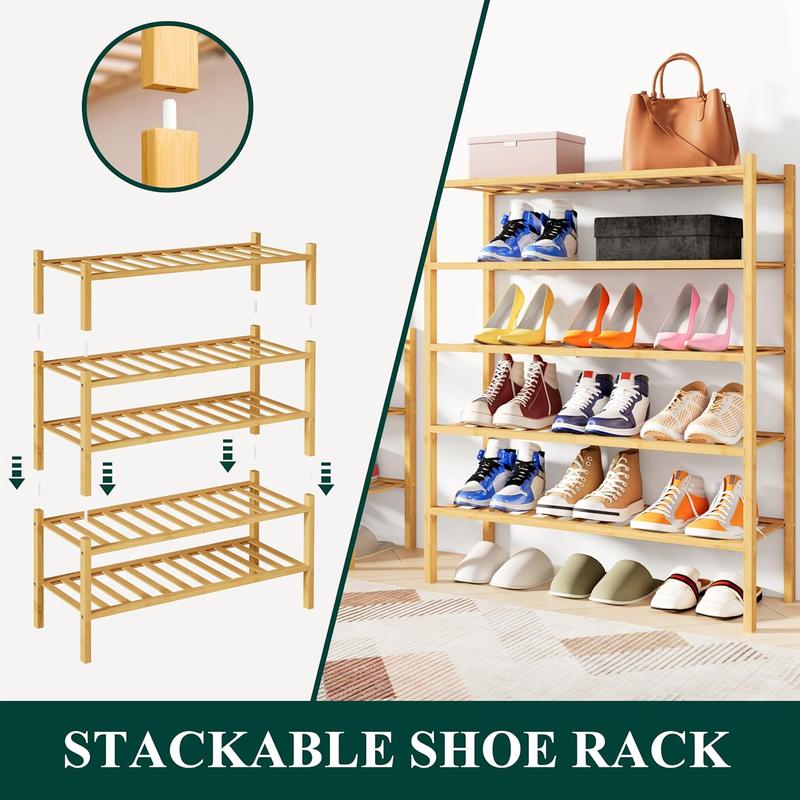 Shoe Rack, 2/3/4/5/6 Tier Bamboo Shoe Organizer, Stackable Free Standing Wooden Shoe Storage Shelf for Closet, Entryway, Front Door Entrance 1